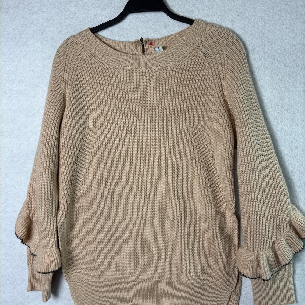Avantlook Elegant Tan Sweater with Ruffle Sleeves